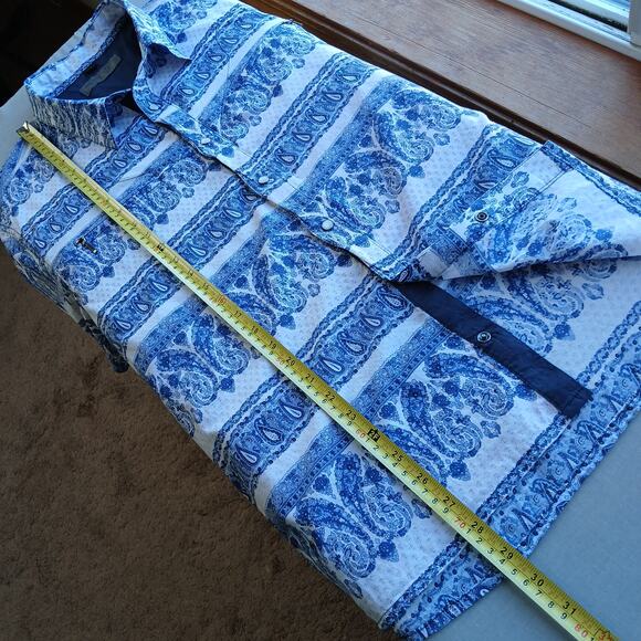 NWOT Rogue State Blue Paisley Pearl Snap-Front Shirt L cotton collared s.sleeve - Picture 13 of 14